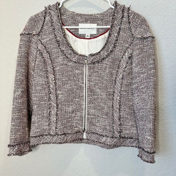 Banana Republic Jackets & Blazers - Banana Republic Navy, Red, Cream Tweed Cropped Blazer Jacket - Size 8 - EUC